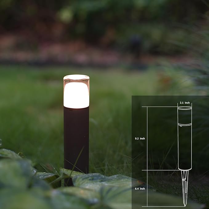 GOODSMANN 8PK Bollard Landscape Lighting Kits 2W LED Low Voltage Pathway Lights 100 Lumen 2700K Warm White Outdoor Hardwired Walkway Lights Brown Finish Path Lights with Connectors Metal Stakes