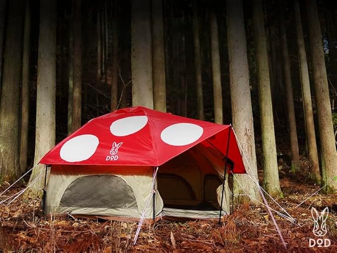 DOD Kinoko Mushroom Tent - 4 Season Festival Tent - 2 Person Instant Setup 1-Pull Camping Tent - Waterproof Dome Tent with Vertical Walls and Mesh Ventilation - Red