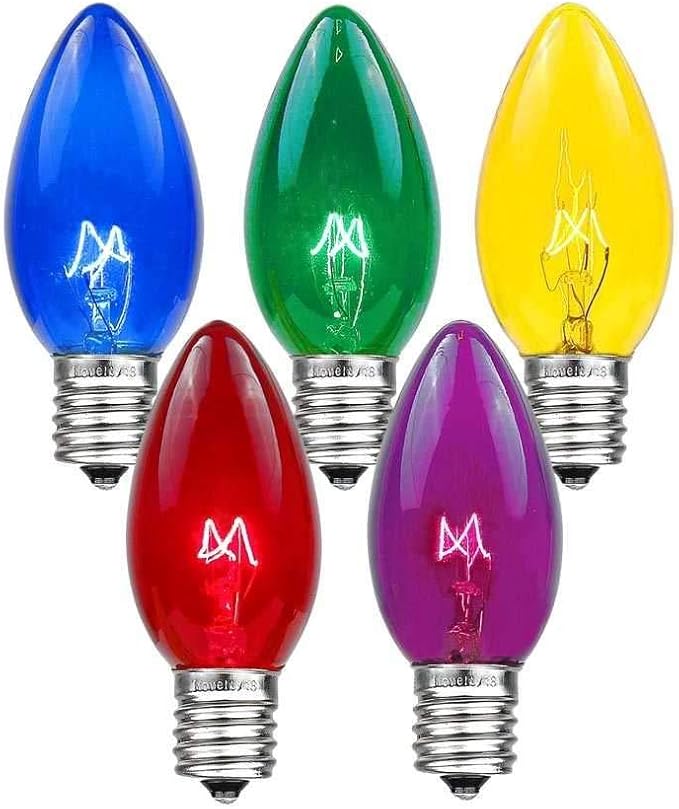 C9 Multi Christmas Light Set - Outdoor/Indoor Hanging Lights - Roofline/Patio String - Green Wire - 25 Ft