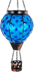 Solar Hot Air Balloon Lantern with FlameGlass Solar Hanging Lights Outdoor WaterproofHot Air Balloon Solar Blue Star Lamp Decorative for Lawn Porch Tree Yard