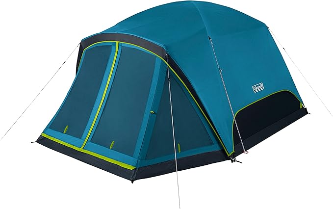 Coleman Skydome Dark Room Camping Tent with Screen Porch &amp 5-Minute Setup Weatherproof 4/6 Person Tent Blocks 90% of Sunlight Rainfly &amp Carry Bag Included Made of PFAS-Free Materials