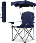 COSTWAY Portable Camping Chair with Canopy Outdoor Lawn Chair with Shade Carry Bag Cup Holder for Travel Picnic Beach (Blue)