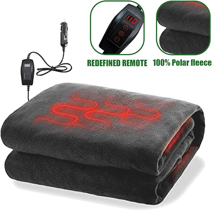 ZONETECH Heating 12V Polar Fleece Material Blanket 2- Pack - Ideal for Summer Camping Road Trips Picnics or Relaxing in The Convenience of Your Vehicle or Home
