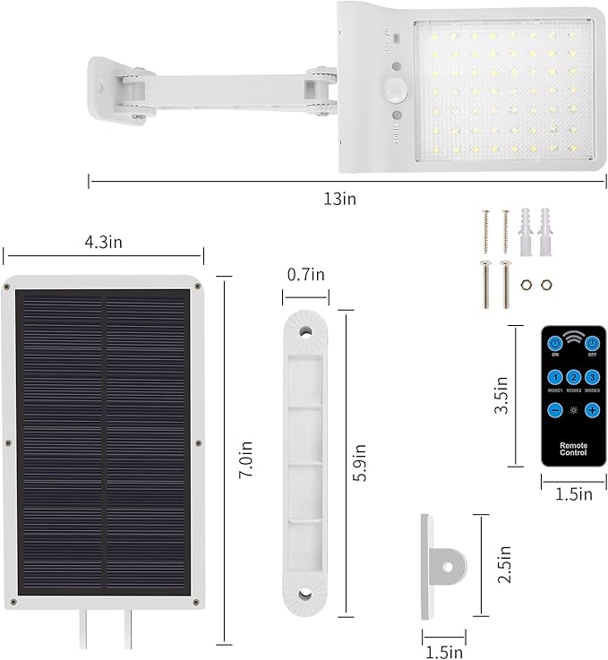 Aqonsie Solar Lights Outdoor 180° Adjustable 56LED Solar Flood Light Outside Security Motion Sensor Lights with Remote 3 Lighting Modes with Mounting Rod for Gutter Backyard Garage Garden 2 Pack