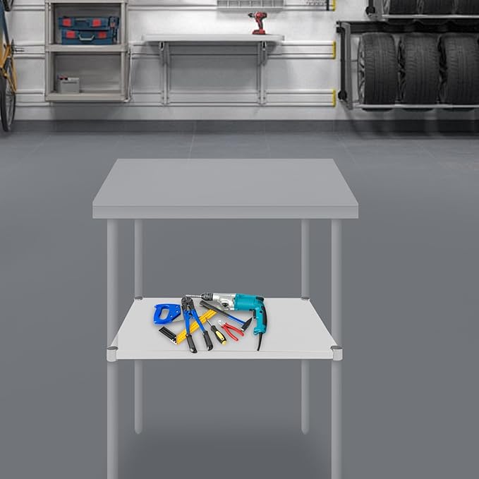 Eapmic Undershelf for Work Tables Adjustable Lower Shelf Stainless Steel Bottom Shelf Add for Commercial Prep Table Restaurant Kitchen Bakery Garage Workshop Use (30.8x18.8in)