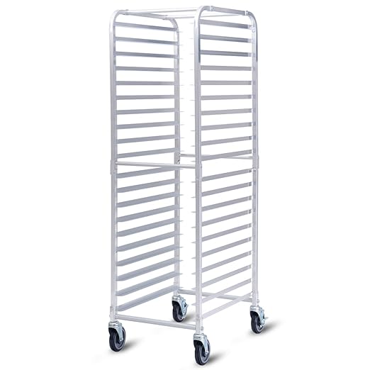 Giantex 20-Tier Kitchen Bun Pan Sheet Rack Aluminum Bakery Rack Home Commercial Kitchen Bakery Cooling Racks w/Wheels 2 Lockable &amp Open Shelf