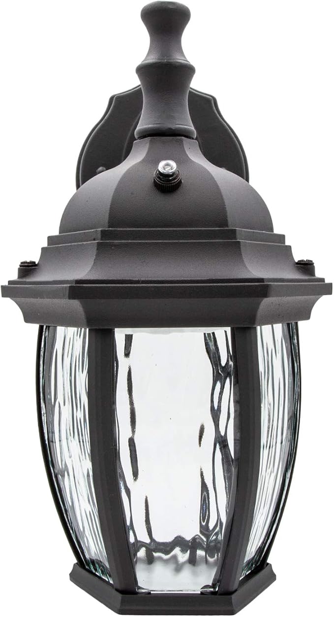 Maxxima LED Outdoor Wall Light - Features Clear Water Glass 3000K Warm White 580 Lumens Dusk to Dawn Photocell Light Sensor Patio or Porch Sconce Fixture Ideal for Exterior Decor Lighting - Black