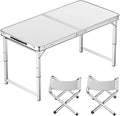 Adjustable Height Aluminum Folding Table Portable Outdoor Camping Table with Handle Compact 120X60Cm Picnic Dining Table Set with 4 Stools - Blue120X60Cm Bla100X50cm White+2 Stool