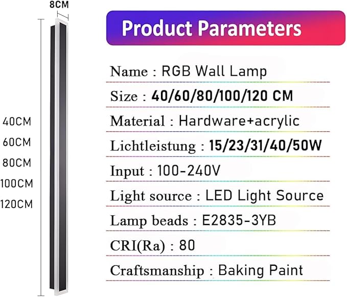 Outdoor RGB Wall Lights 31.5inch RGB/Warm/White Dimmable Modern Led Wall Lighting IP65 Waterproof Long Wall Sconce with Remote and APP Control for Outdoor/Indoor Party Gathering