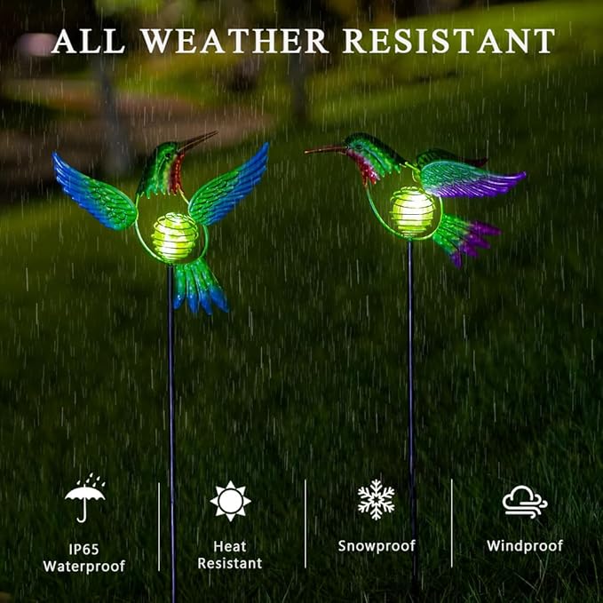 Hummingbird Solar Garden Stakes Lights 2 PackSolar Hummingbird Bird Figurine Outdoor Lights for Spring Garden Pathway Lawn Yard Decoration