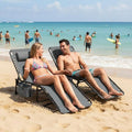 Outdoor Chaise Lounge Chair Folding Tanning Chair with 5-Position Adjustable Backrest Portable Sun Lounger with Carry Handle Side Pocket and Removable Pillow for Beach Pool Patio Camping Gray