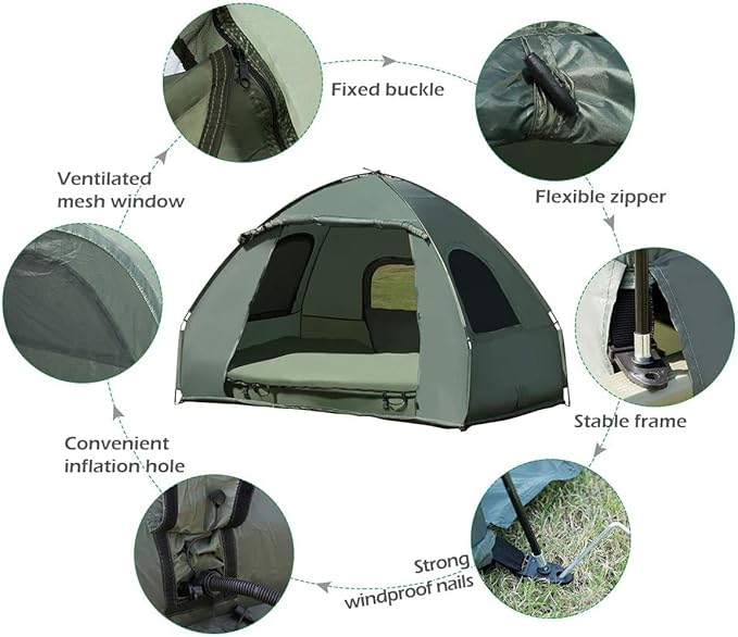LUARANE Double Tent Bed Outdoor Folding Tent Set with Air Mattress &amp Sleeping Bag 2 Person Waterproof Raised Camping Tent Bed with Carry Bag Suitable for Hiking Camping Picnics
