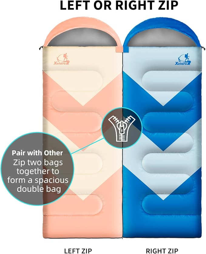Sleeping Bag for Adults Girls Boys - 3 Season Warm &amp Cool Weather Lightweight Waterproof Camping Bag for Hiking Outdoor Travel