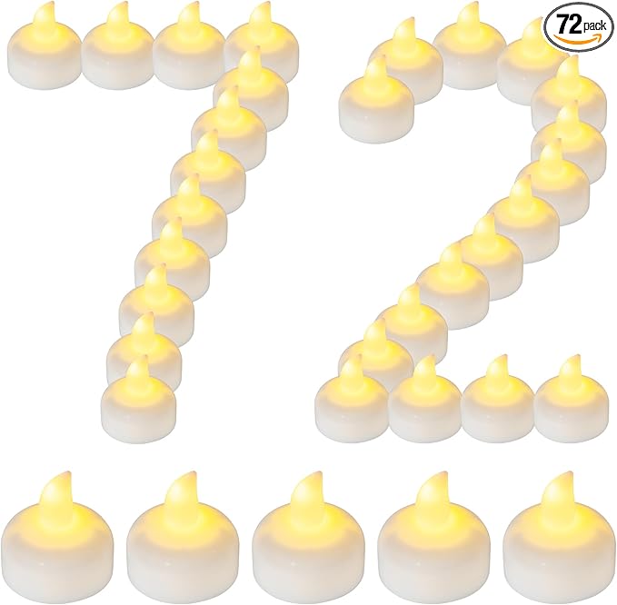72 Pack Flameless Flickering Floating Tea Lights Warm White Battery Operated Outdoor Waterproof Candles LED Votive Tealight Candles Bulk for Wedding Centerpiece Vase Pond Halloween Decorations