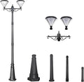 TIERONE 7.5FT LED Post Solar Light Dusk to Dawn Landscape Pathway Dual-Head Pole Light IP65 Waterproof 3000K Warm White Outdoor Street Lights for Lawn Patio Yard Pathway Garden