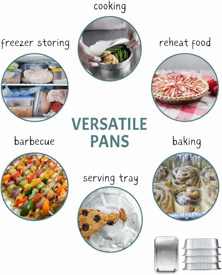 PRIME BASIC Aluminum Pans Half Size Disposable Roasting &amp Baking Pan 9x13 Deep Foil Pans (100 Pack) Extra Heavy Duty Chafing Trays for Hotels Restaurants Caterers Buffets.