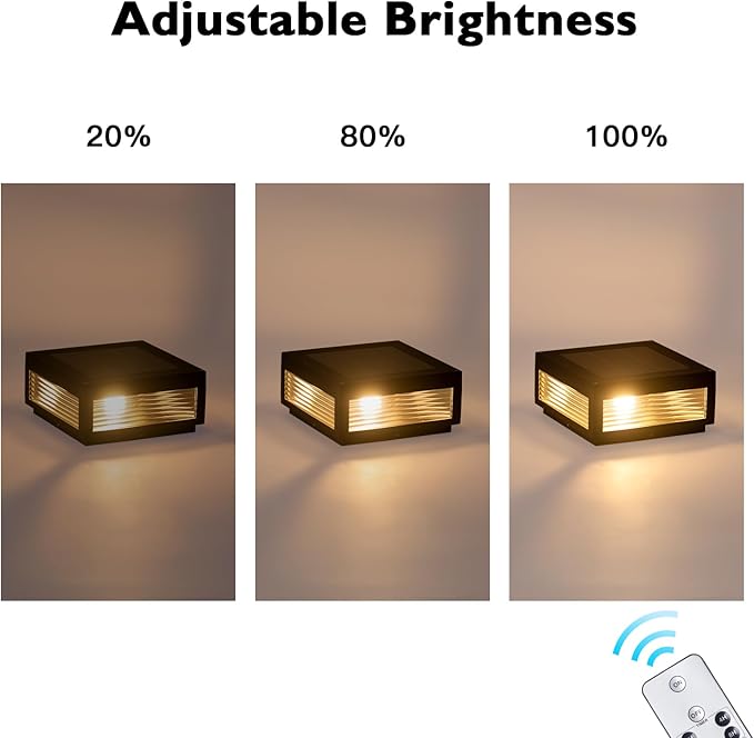 Solar Post Light11.81''x11.81'' Waterproof Column Pillar Lights Dusk to Dawn Modern Lamp Posts 3000K LED E26 Bulb Decoration Lantern for Garden Fence Patio Driveway