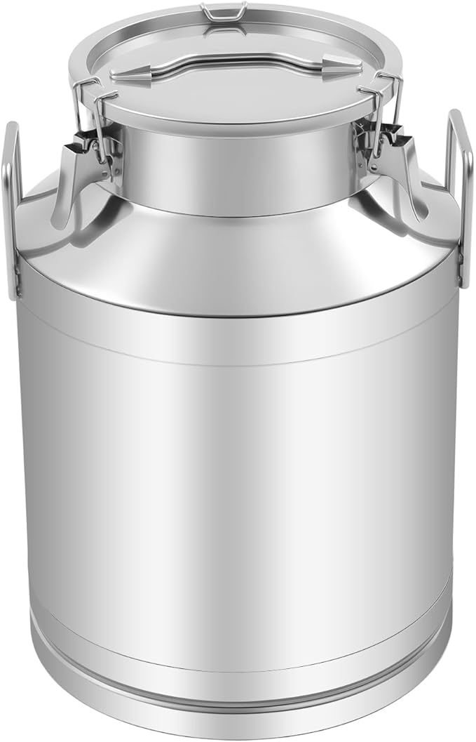 Stainless Steel Milk Can 50L/13.2Gal Metal Airtight Canister Food Storage Container with Lid &amp Clamps Bean Rice Cereal Storage Bucket for Kitchen Restaurant W15*H21.3in
