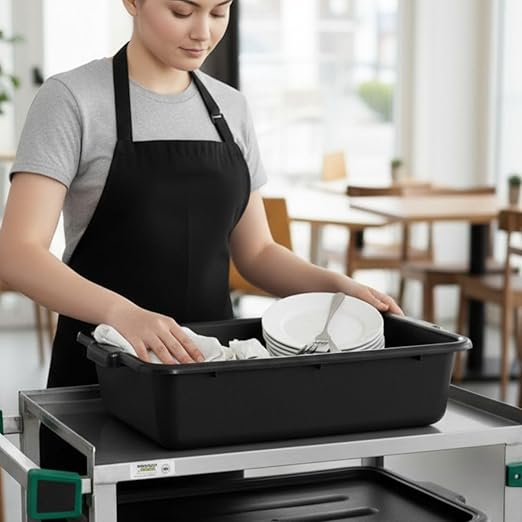 Soro Essentials- 21-1/4 x 17-1/4 x 5 Deep Commercial Bus Box Tub Black Color Plastic - Tote Box Tubs Box Utility Bus Tub Food Service Bus Tub Wash Basin Dish Tub Storage Organizer for Kitchen