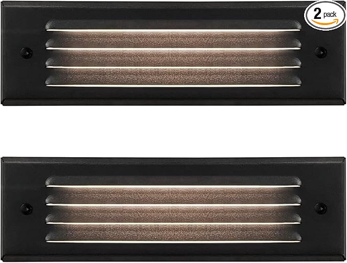 GKOLED Low Voltage LED Step Lights 4W 12V Surface Mount Light with Horizontal Louvered Faceplate Steps Decks Pathway Stairs 2700K IP65 Die-cast Aluminum Black Powder Coated Finish 2 Pack