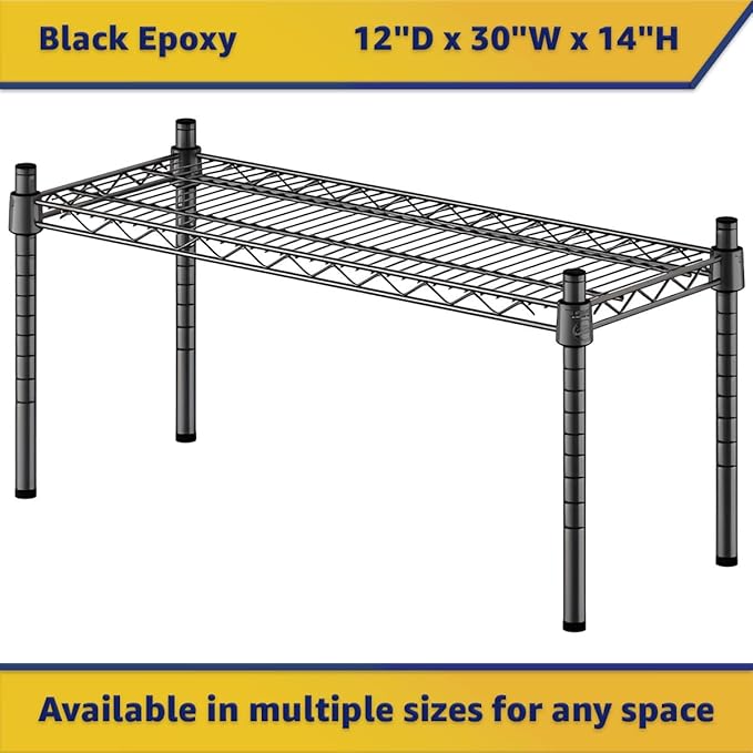 12 x 30 x 14 Black Epoxy Wire Storage Shelf Dunnage Rack Commercial 1 Tier Small Shelf