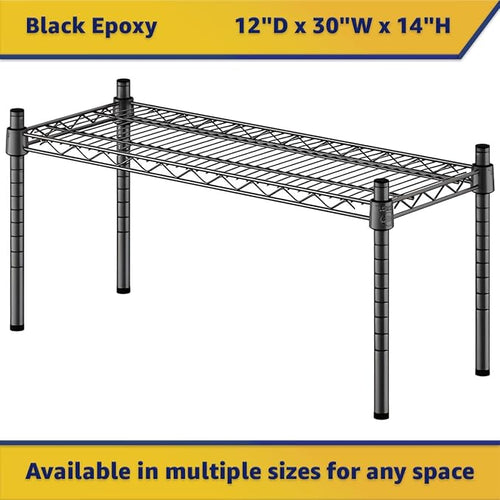 12 x 30 x 14 Black Epoxy Wire Storage Shelf Dunnage Rack Commercial 1 Tier Small Shelf