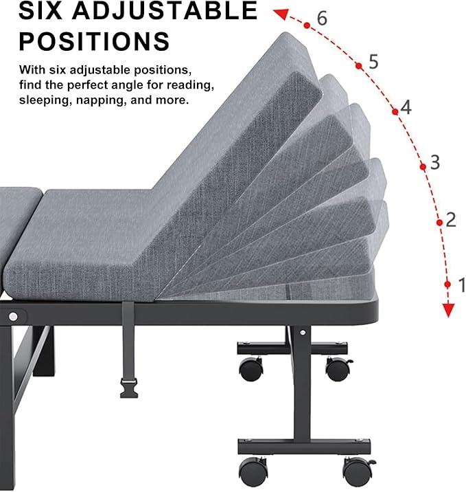 Camping Cots for Adults with 8 Universal Wheels 6-Position Adjustable Backrest Folding Bed Easy to Store and Save Space Camping Cot Suitable for Office Home Hospital(White190x70x30cm)