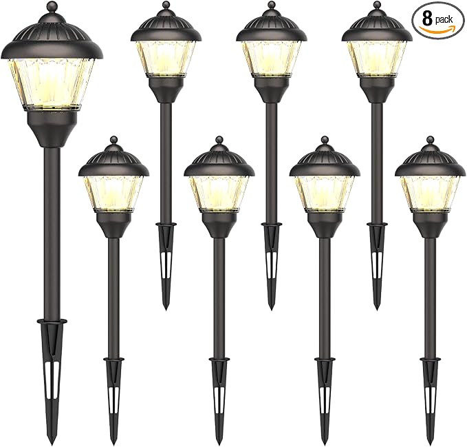 GOODSMANN Pathway Lights 1.5W LED 8PK Outdoor Low Voltage Landscape Lighting Kits 100Lumen Hardwired Path Lights 3000K Warm White Metal 12V Bronze Electric Sidewalk Walkway Light with Cable Connector