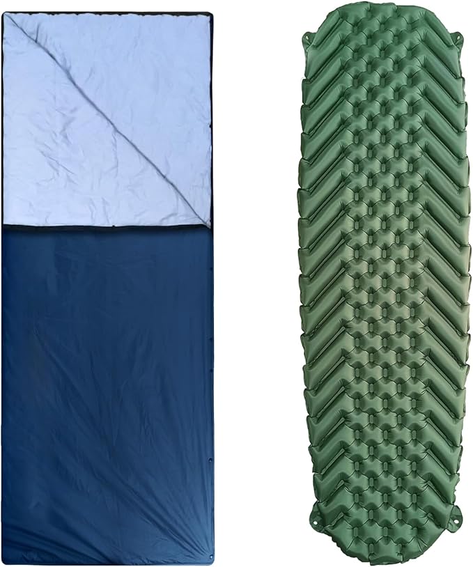Sleeping Bag with Inflatable Sleeping Pad Wearable Blanket Insulated Poncho Hooded Sleepingbag Quilt for Winter Camping Hiking Sports