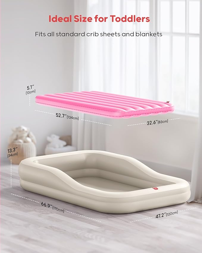 QPAU Inflatable Toddler Travel Bed with Tent Portable Kids Air Mattress with Safety Sides Ideal for Home Grandma's Camping Traveling -Includes Fast Electric Pump