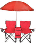 GoTeam Portable Double Folding Chair w/Removable Umbrella Cooler Bag and Carry Case - Red