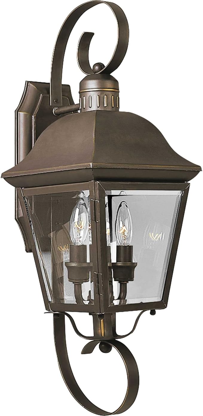Progress Lighting Andover Collection 2-Light Clear Beveled Glass Farmhouse Outdoor Medium Wall Lantern Light Antique Bronze