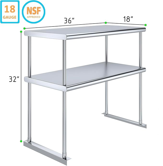 Worktable with Double OverShelf Stainless Steel NSF (36 in. Long x 18 in. Deep)