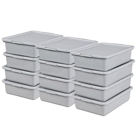 Kiddream 13L Bus Totes with Lid Plastic Dish Tub Restaurant Bus Tray Grey 12 Pack