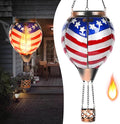 Hot Air Balloon Solar Lantern - U.S Flag Patriotic Glass Lantern Simulated Flickering Dancing Flame Outdoor Hanging Yard Light Waterproof IP65 Ideal 4th of July Gift for Patriot Patio Decor