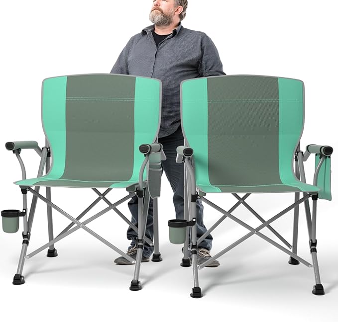 Oversized Camping Chair for Adults Heavy DutyHeavy Duty Lawn Chair with Side PocketsOutdoor Camping Fishing BeachHiking Foldable Camping Chair