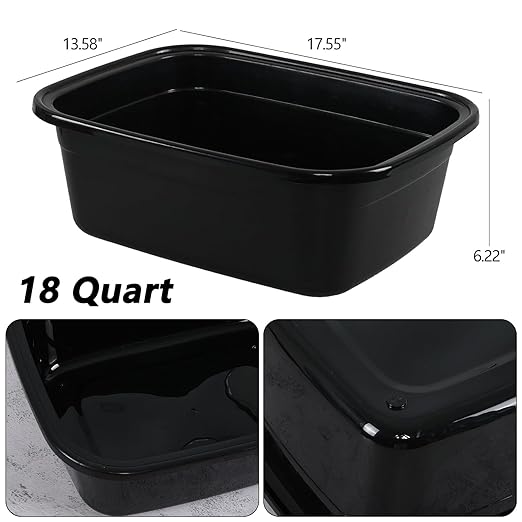 Sadstory 18 Quart Black Plastic Wash Tub Rectangular Dishpan 3 Packs