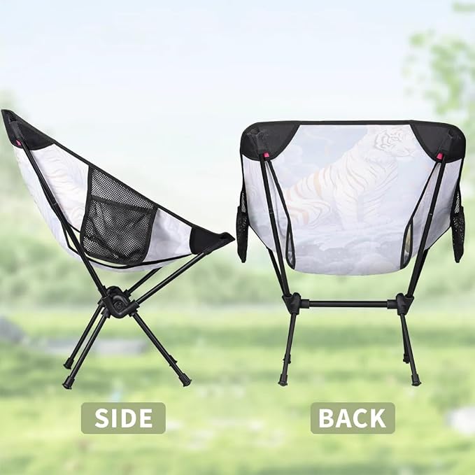 Portable Camping Chair Ocean Waves Tiger Ultralight Folding Camping Chair Backpacking Hiking Chair with Cup Holder for Outdoor Travel Beach Picnic Festival Compact Portable 176 lbs Capacity