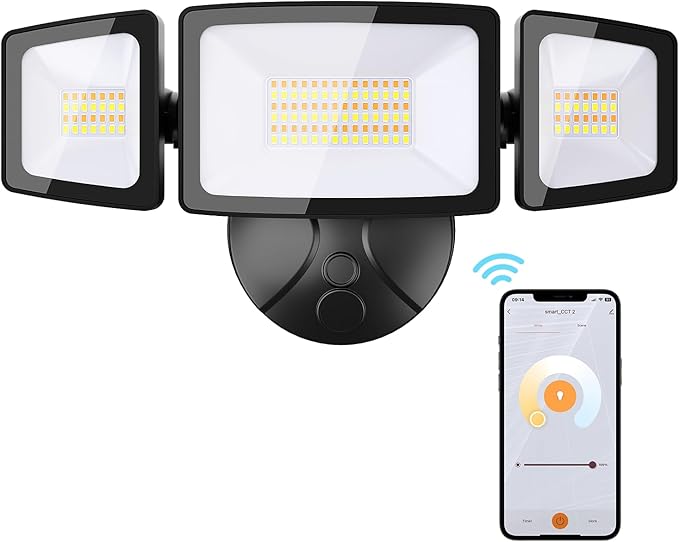 Onforu 55W Smart LED Flood Lights Outdoor 5500LM Tunable 2700K-6500K APP Control WiFi Alexa Security Lights with Timer &amp Adjustable 3 Head IP65 Waterproof for House Yard Porch Garage Back