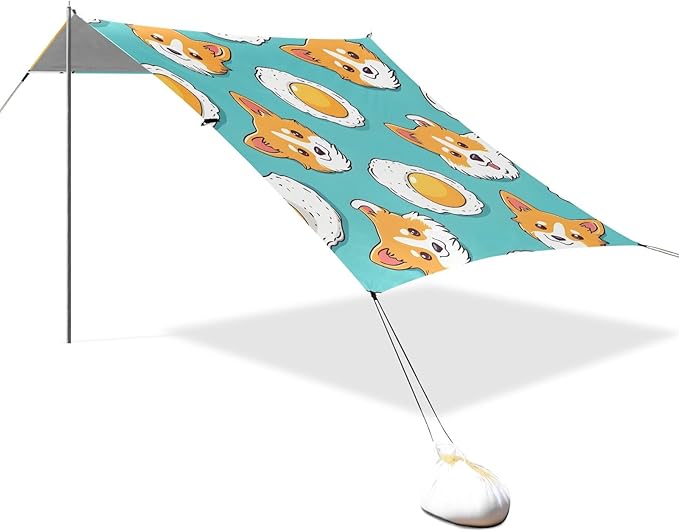 Cute Dog Camping Sun Shelter Beach Tent Portable Beach Sun Shade Outdoor Canopy for Camping Trips Fishing Picnic