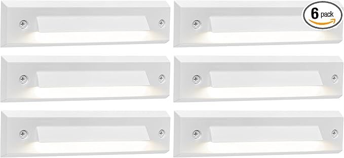GKOLED 6 Pack LED Low Voltage Stair Lights Linear Shape Cutoff Outdoor Step Lights Landscape Lighting 2W 9-15V AC/DC 3000K Waterproof Accent Deck Lights Die-cast Aluminum Glossy White