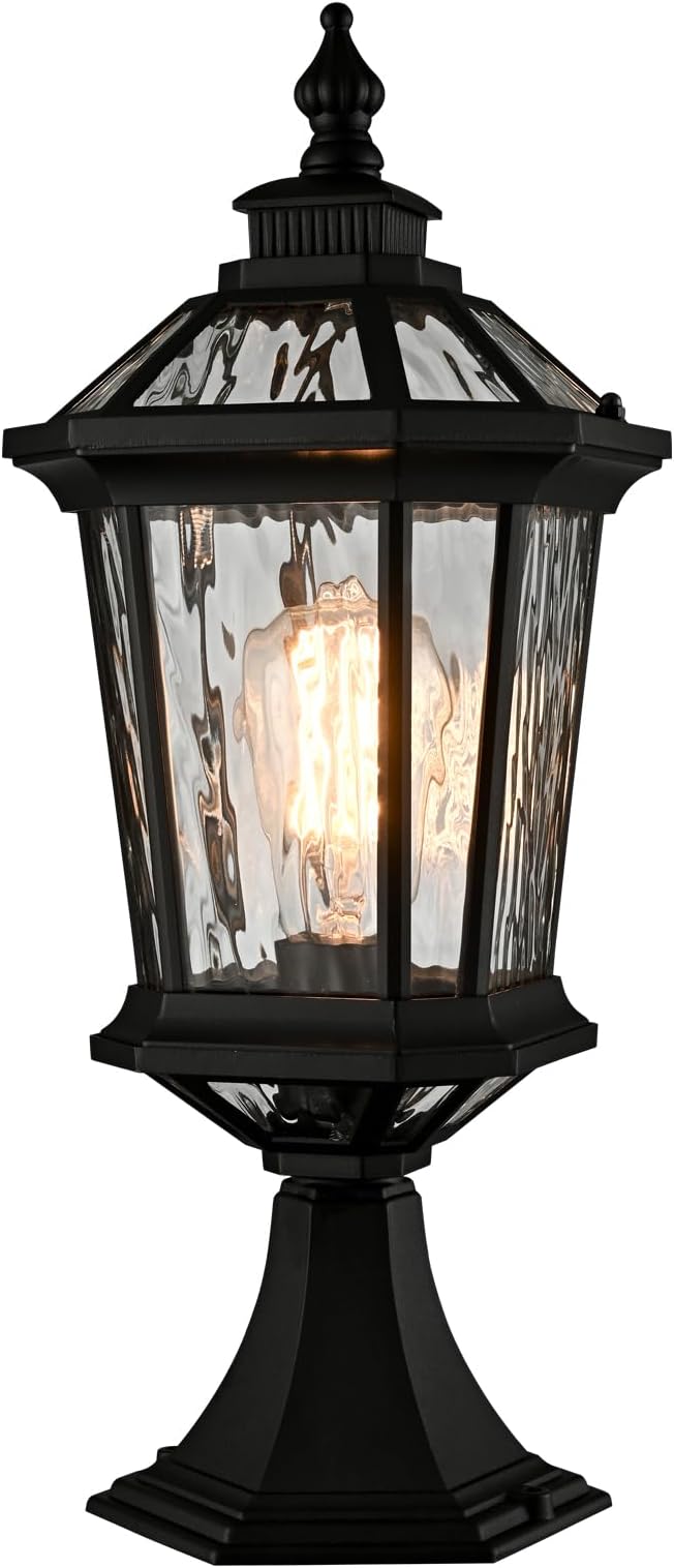 DANSEER Outdoor Post Light Fixture Waterproof Exterior Lamp with Water Ripple Glass Outside Post Lighting for Garden Patio Pathway Yard Lawn