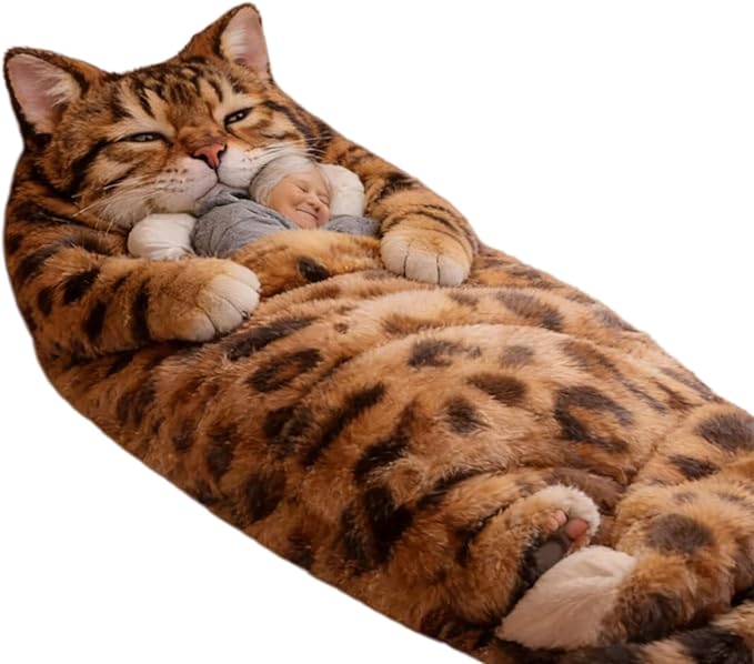 Cat Sleeping Bag for Human | Fluff-y Cat Sleeping Bag for Adults | Adorable Cats Envelope SleepingBags | Washable Warm Blanket for Camping Travel Sleepovers Home Lounging