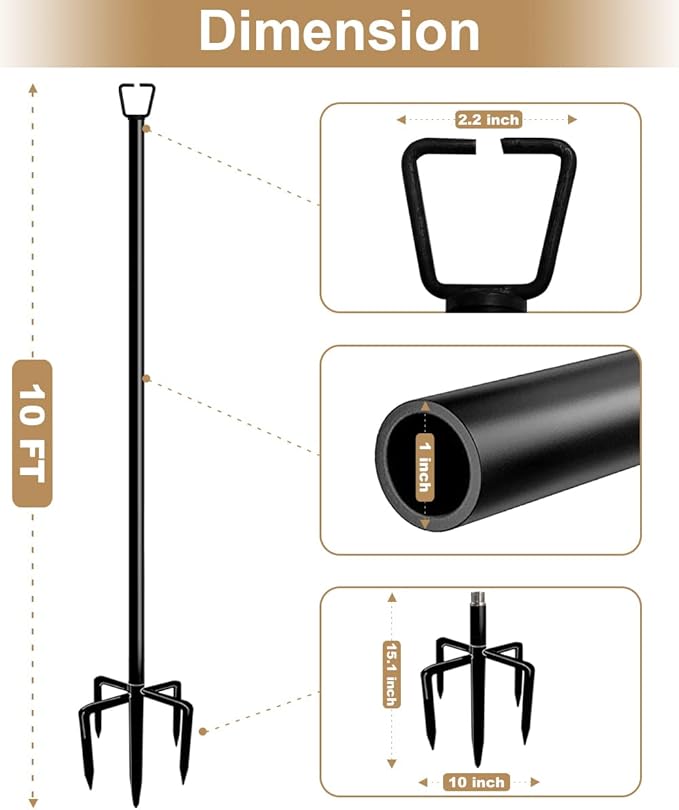 Queension 10FT Plug Floor String Light Poles for Outdoor String Lights for Garden Backyard Patio Lighting Stand for Parties Bistro &amp Weddings 2 Pack