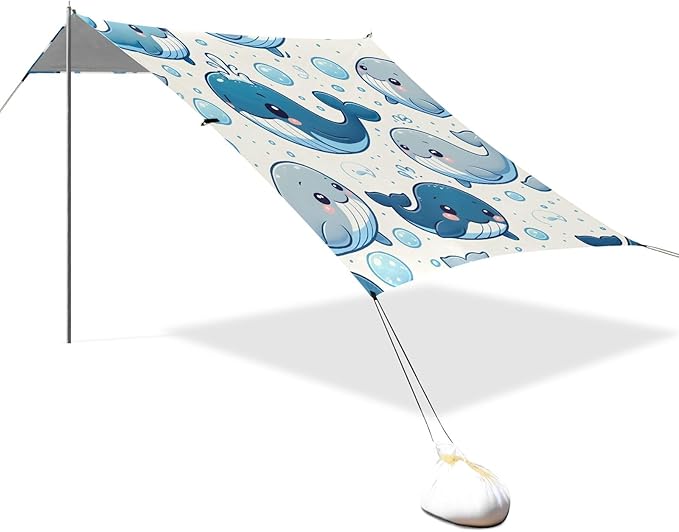 Cartoon Bubbles Cute Whale Camping Sun Shelter Beach Tent Portable Beach Sun Shade Outdoor Canopy for Camping Trips Fishing Picnic