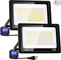 100W LED Outdoor Flood Lights with Plug 12000lm Bright Work Light with 5ft Cord 5000K Daylight White Exterior Floodlight IP66 Waterproof Security Light Yard Lights for Garage Stadium 2 Pack