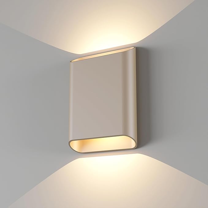 Aluminum Wall Sconces 15.5W LED Waterproof Wall Lights IP65 Outdoor Porch Lamp Up and Down Dimmable Modern Wall Lamps for Bedroom Living Room Garage Yard 3000K… (Champagne)