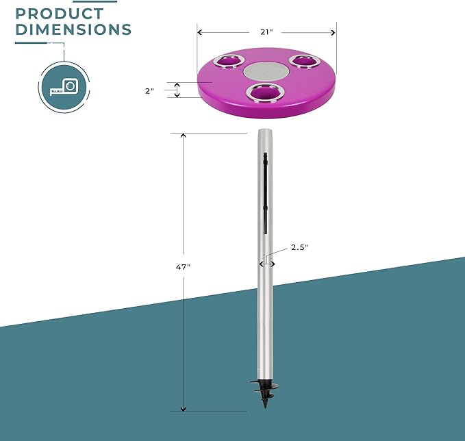 Manufacturers' Select ITC Beach Table with Sand Bar Auger Post Durable Beach Accessory Yard Campground Glamping in and Out of The Water. (Magenta Pink 47 Sand Bar)