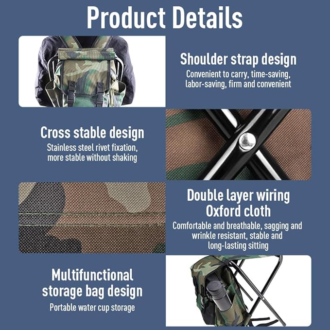 Portable Mountaineering Backpack ChairFoldable Fishing Chair100kg Max Load Oxford Cloth Stool Backpack for Camping HikingTravel