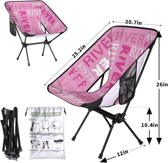Custom Camping Chair Personalized Portable Backpacking Chair with Name Lightweight Folding Chair for Beach Hiking Pink